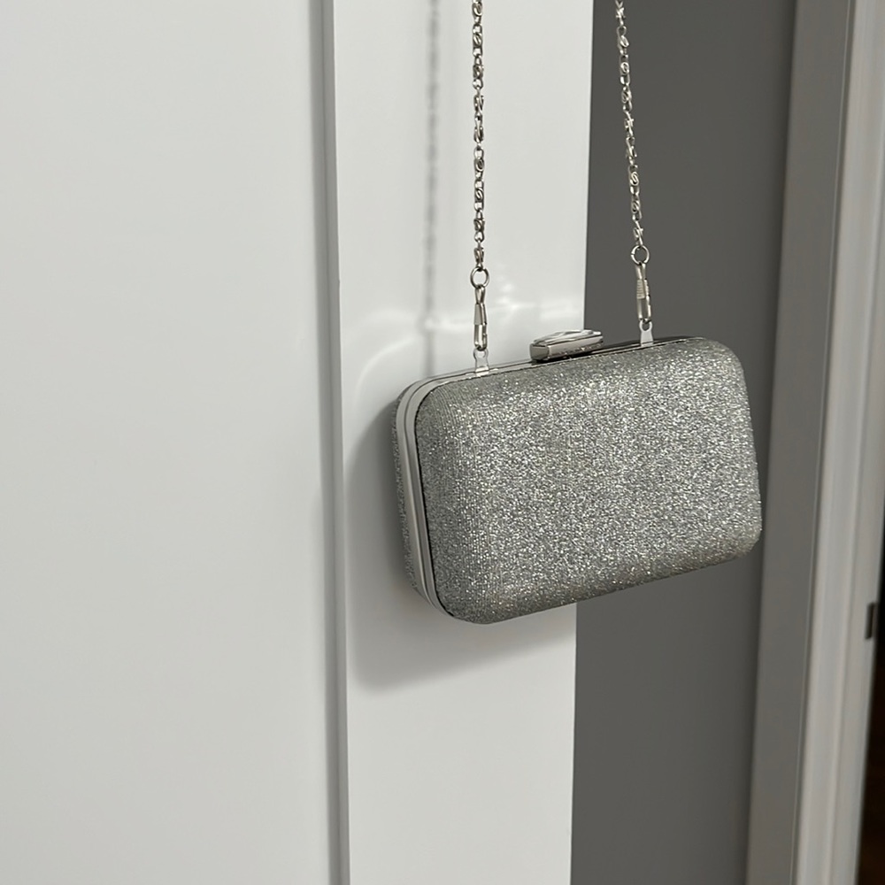 Silver glitter clutch/crossbody bag